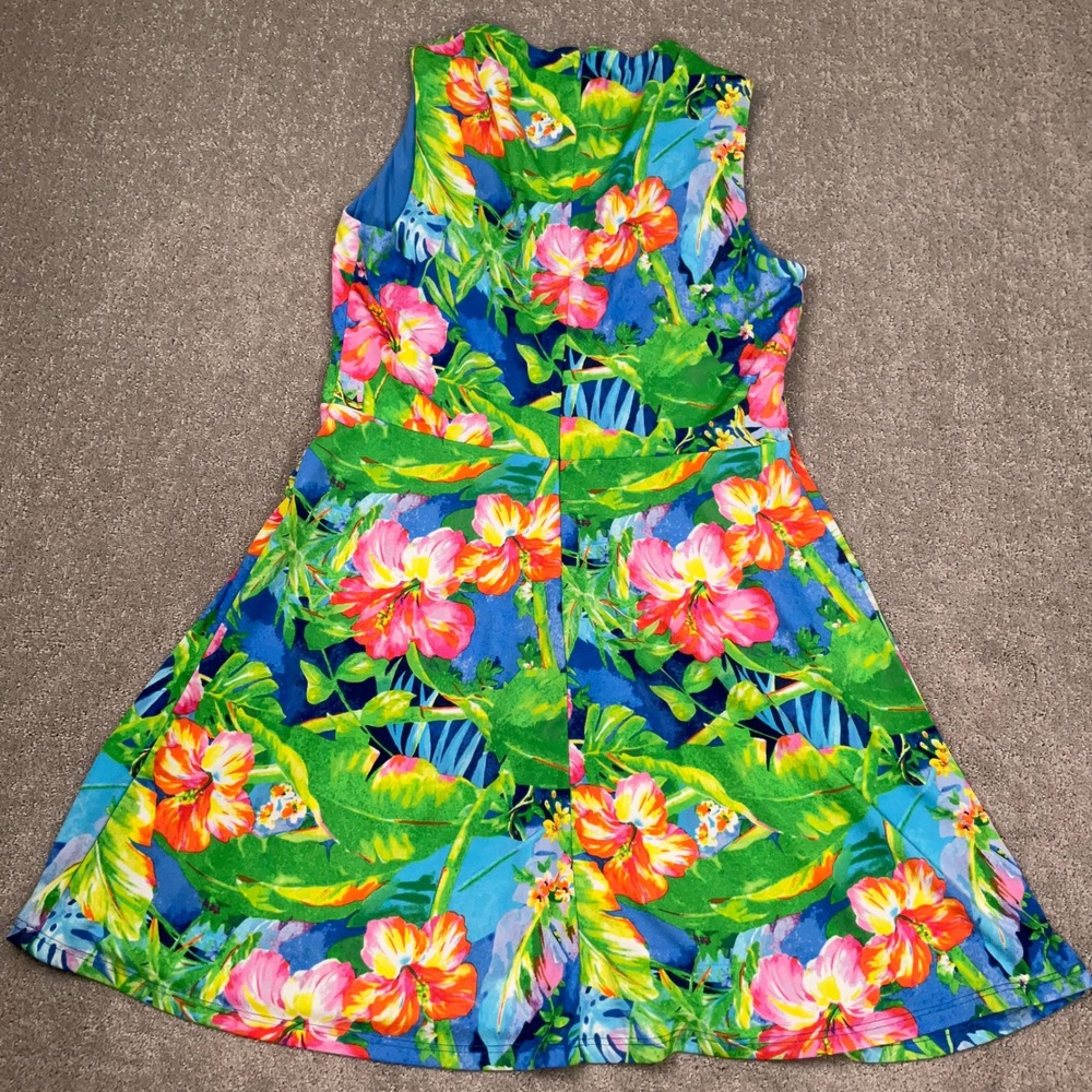 Lauren Ralph Lauren Dress Womens 12 Blue Floral Vivid Tropical Wrap Resortwear - Picture 9 of 10